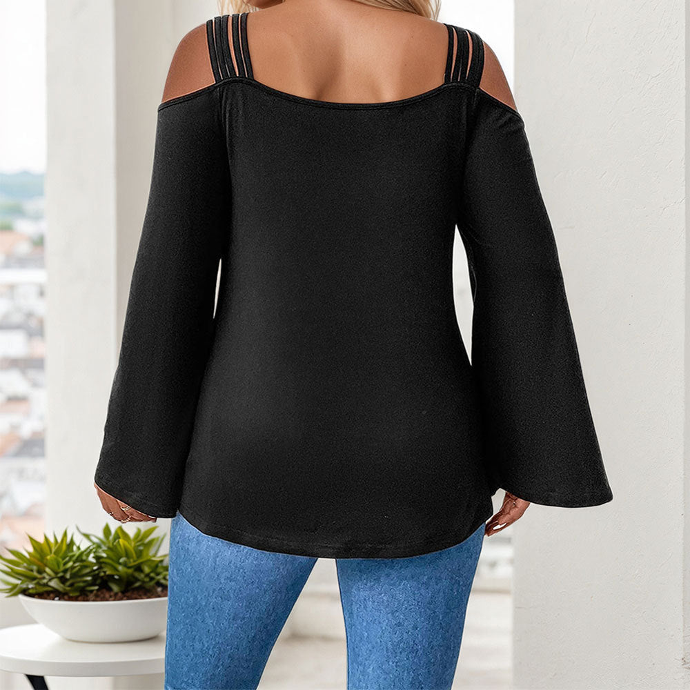 Simple And Elegant T-shirt Off-shoulder Design Stylish Long Sleeve