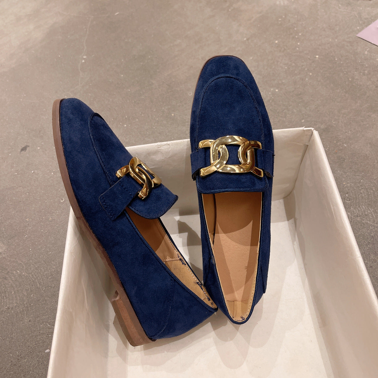 Chunky Heel French Retro British Style Women's Flat Shoes