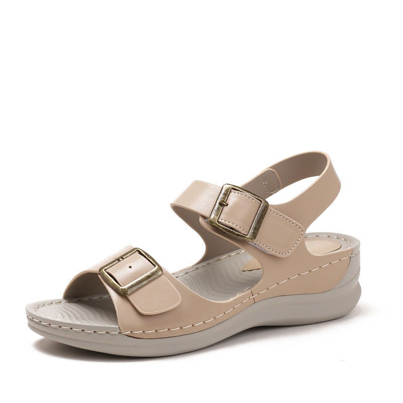 Casual Wedge Sandals Women's Fashion Thick Bottom Velcro Travel Beach Shoes