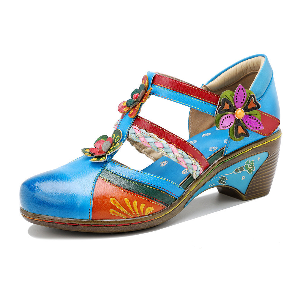 Retro Bright Flower Contrast Color Velcro Wedge