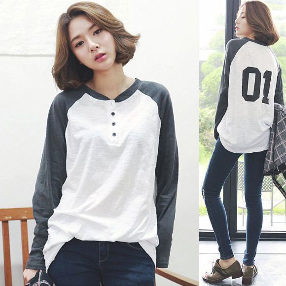 Women's Mid-length Loose Ins Top White Korean Style Long Sleeve T-shirt