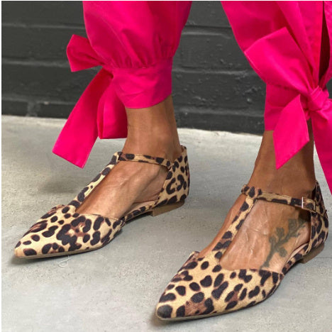 Leopard Print Pumps Pointed Toe Chunky Heel Low Top