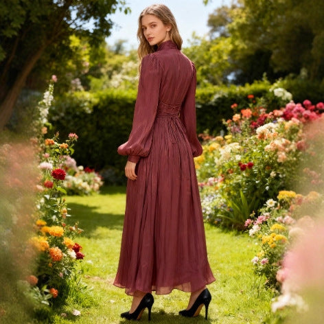 Women's French Tie Fashion Pleated Chiffon Dress