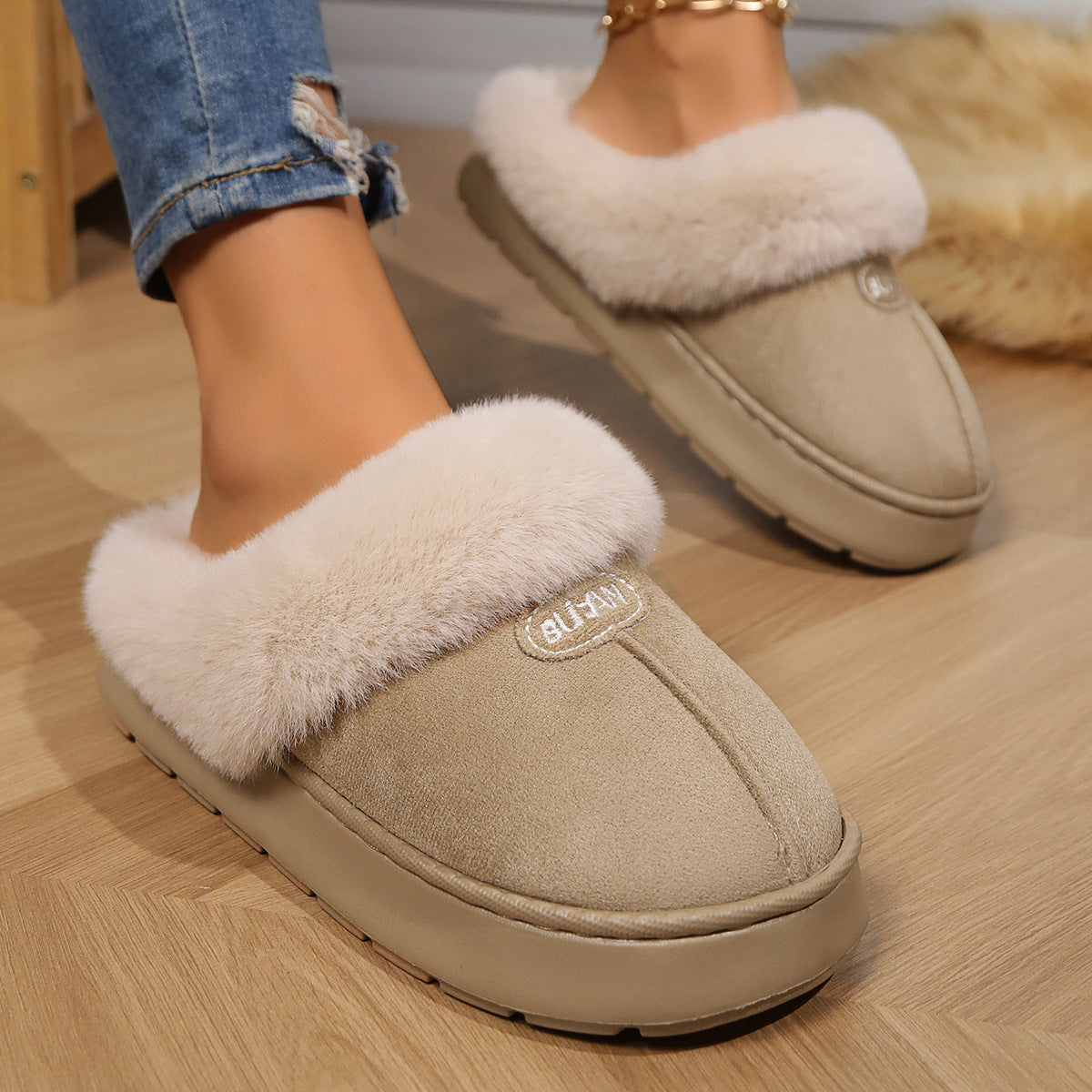 Couple's Simple Autumn And Winter Indoor Half-covered Heel Slippers