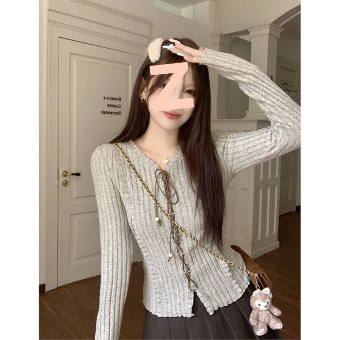 Vintage Strapped Long-sleeve Knit Sweater For Women