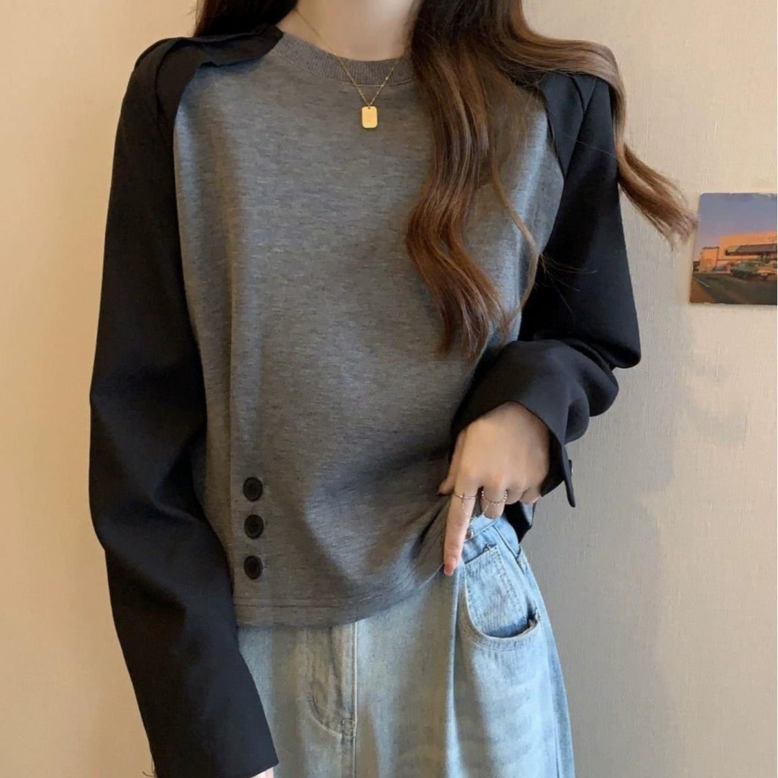 Slimming And Belly-covering Design Niche Fashion Long Sleeve T-shirt