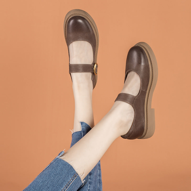 Vintage Mary Jane Women's Small Leather Shoes With Buckle