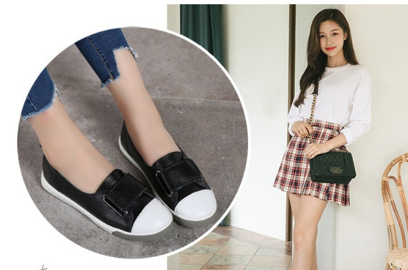 Leather Small White Shoes Women's Large Women's Single Shoes Versatile Velcro Cowhide School Board Shoes