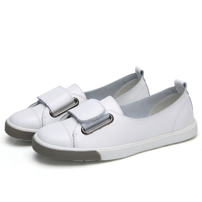 Leather Small White Shoes Women's Large Women's Single Shoes Versatile Velcro Cowhide School Board Shoes