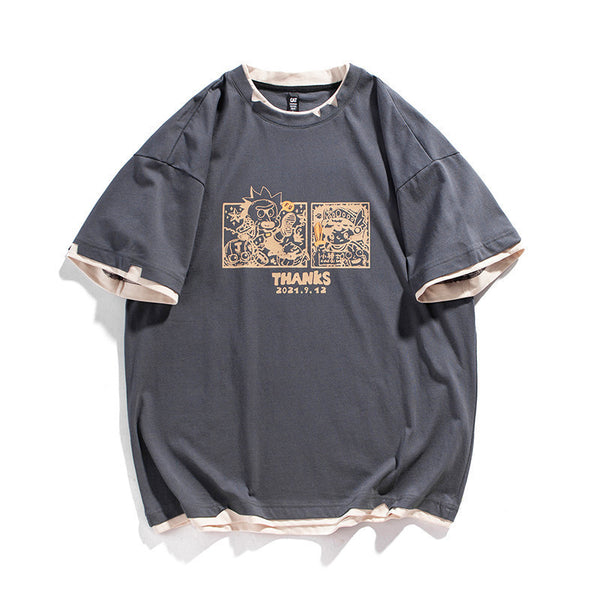 Newspaper Print On The Back Of Short Sleeve Round Neck Pullover