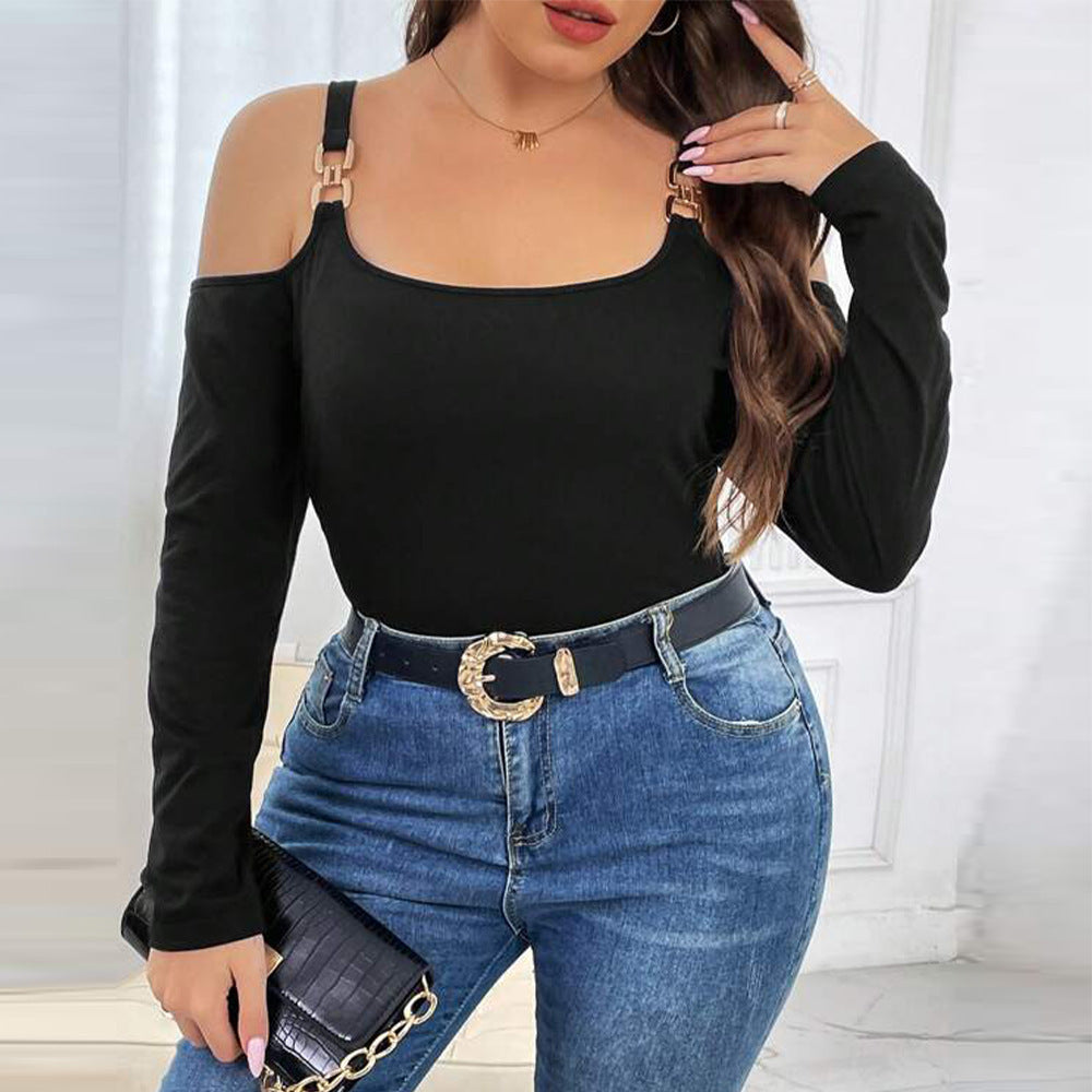 Women's Slim-fit Sexy Off-the-shoulder Waffle Long-sleeved Top