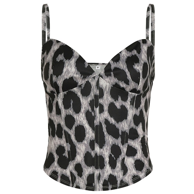 Leopard Print Niche Design Chest V-neck Small Sling