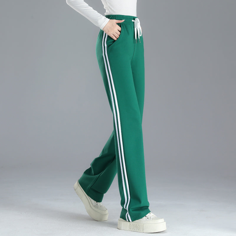 Straight-leg Sweatpants, Black And White Striped, Double-stripe, High-waisted, Wide-leg Drape Pants
