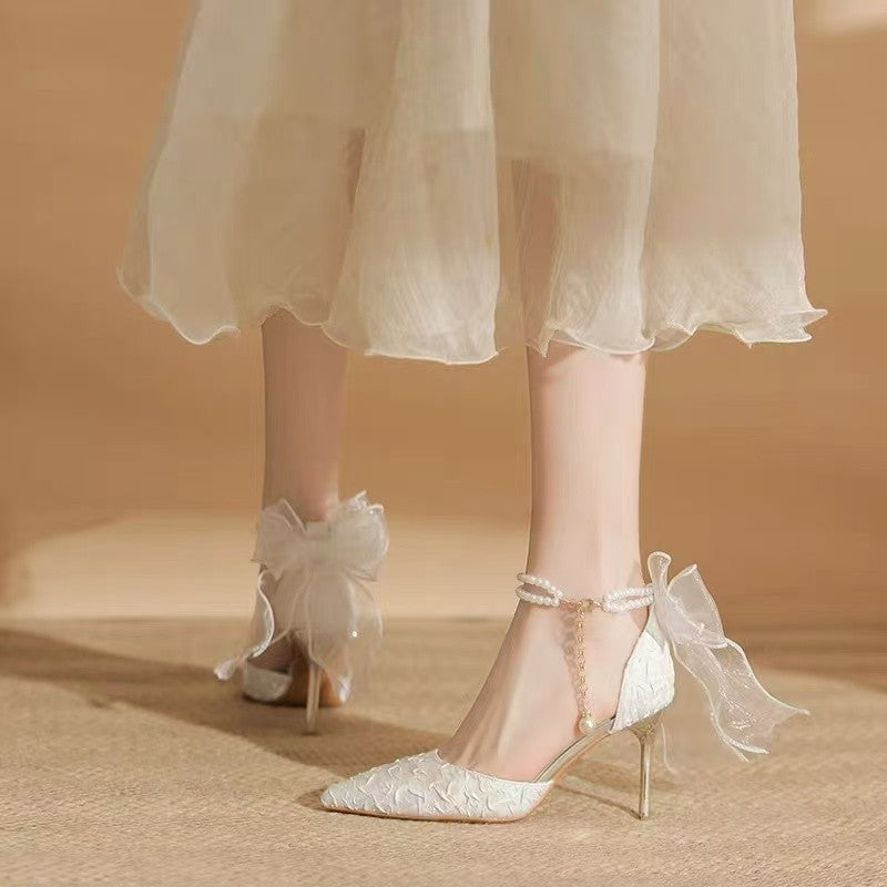 Back Bow Platform Pointed-toe Stiletto Sandals