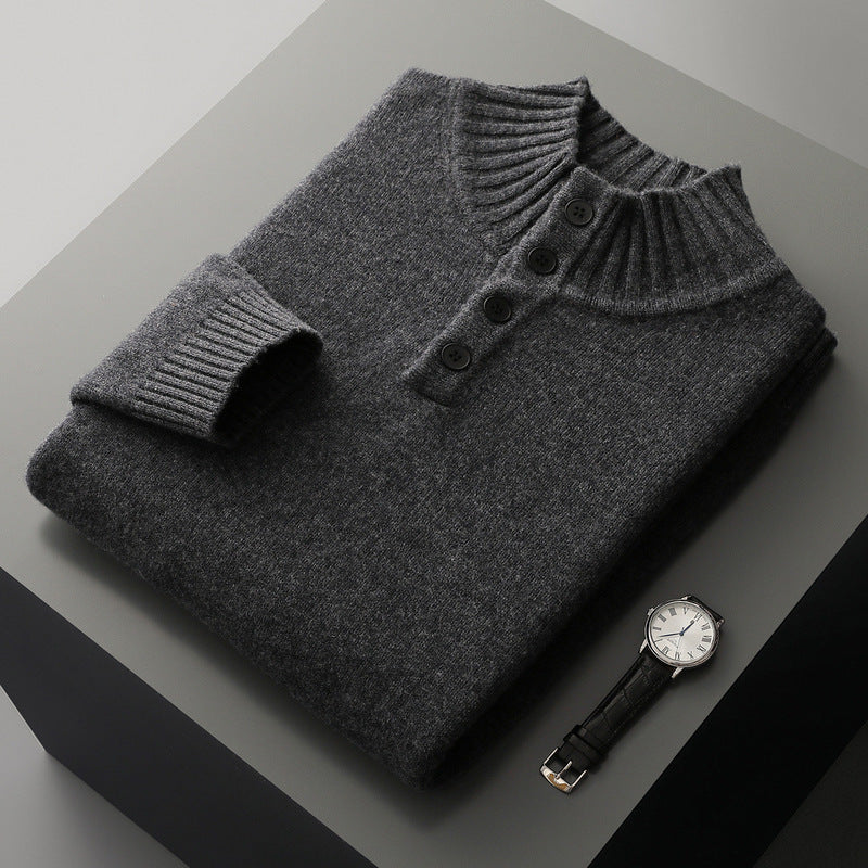 Thickened Four-button Half-collar Wool Sweater Men