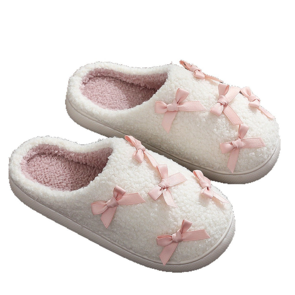 Korean Style Bow Cotton Slippers Women's Cute Warm