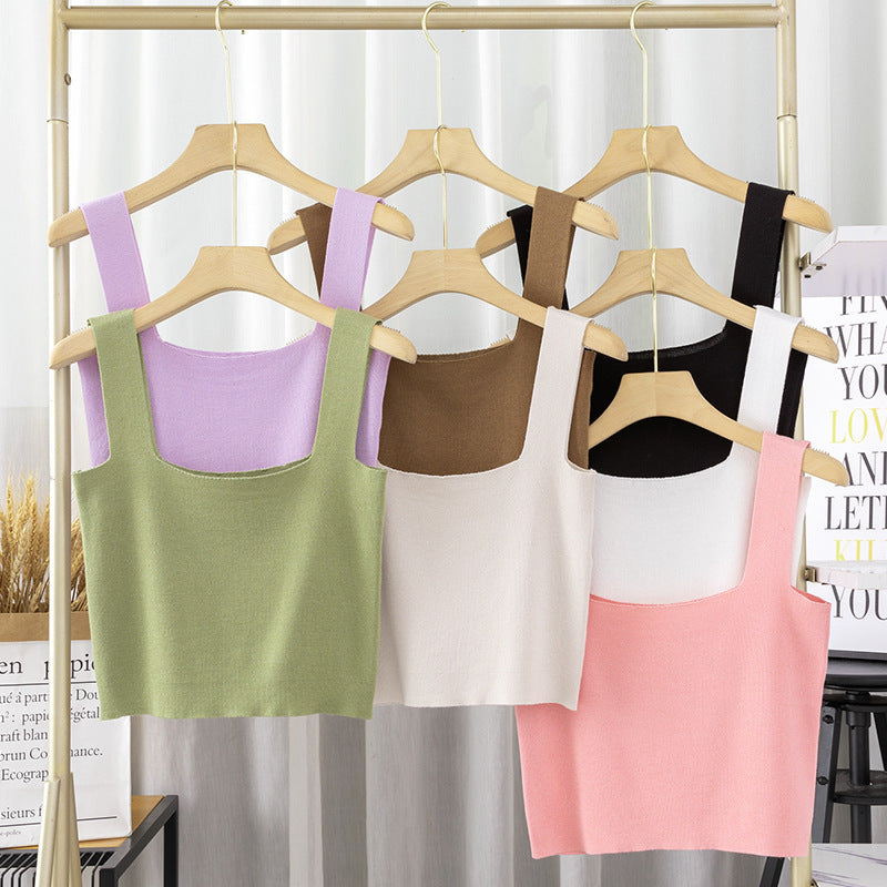 Short Square-neck Knitted Innerwear Camisole Vest