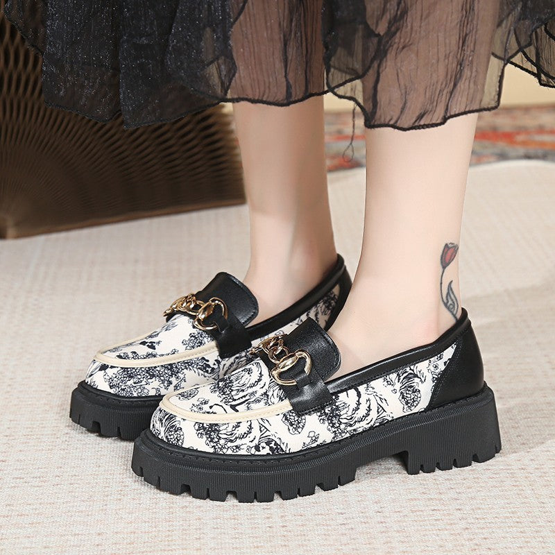 Plus Size National Style Muffin Platform Loafers Female Fashionable Golden Chain