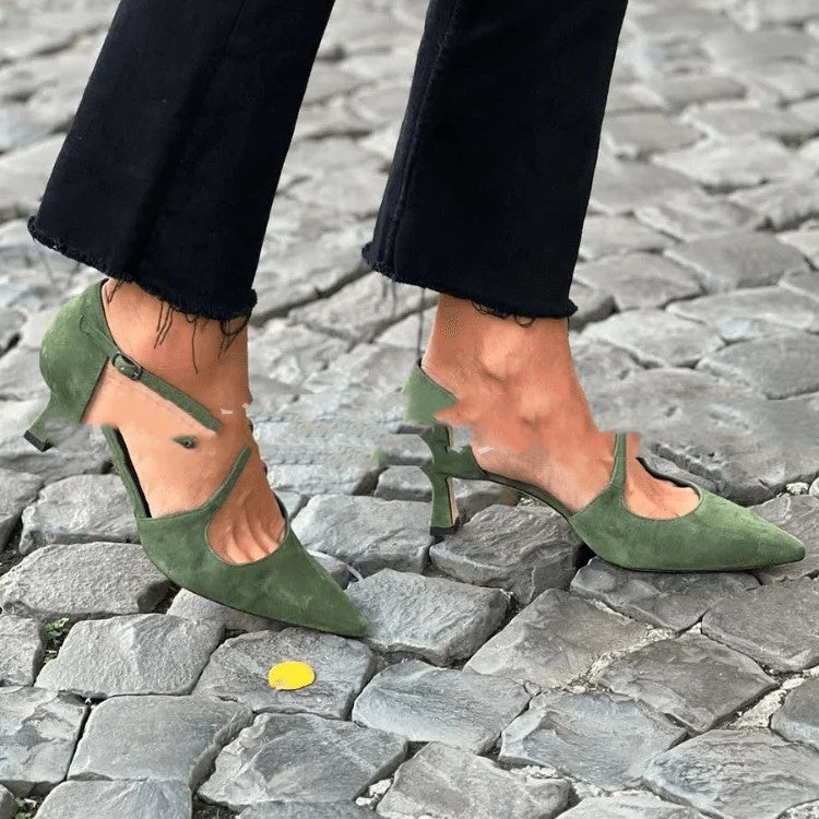 Plus Size Pointed Toe Suede Cross Buckle Strap Hollowed Sandals