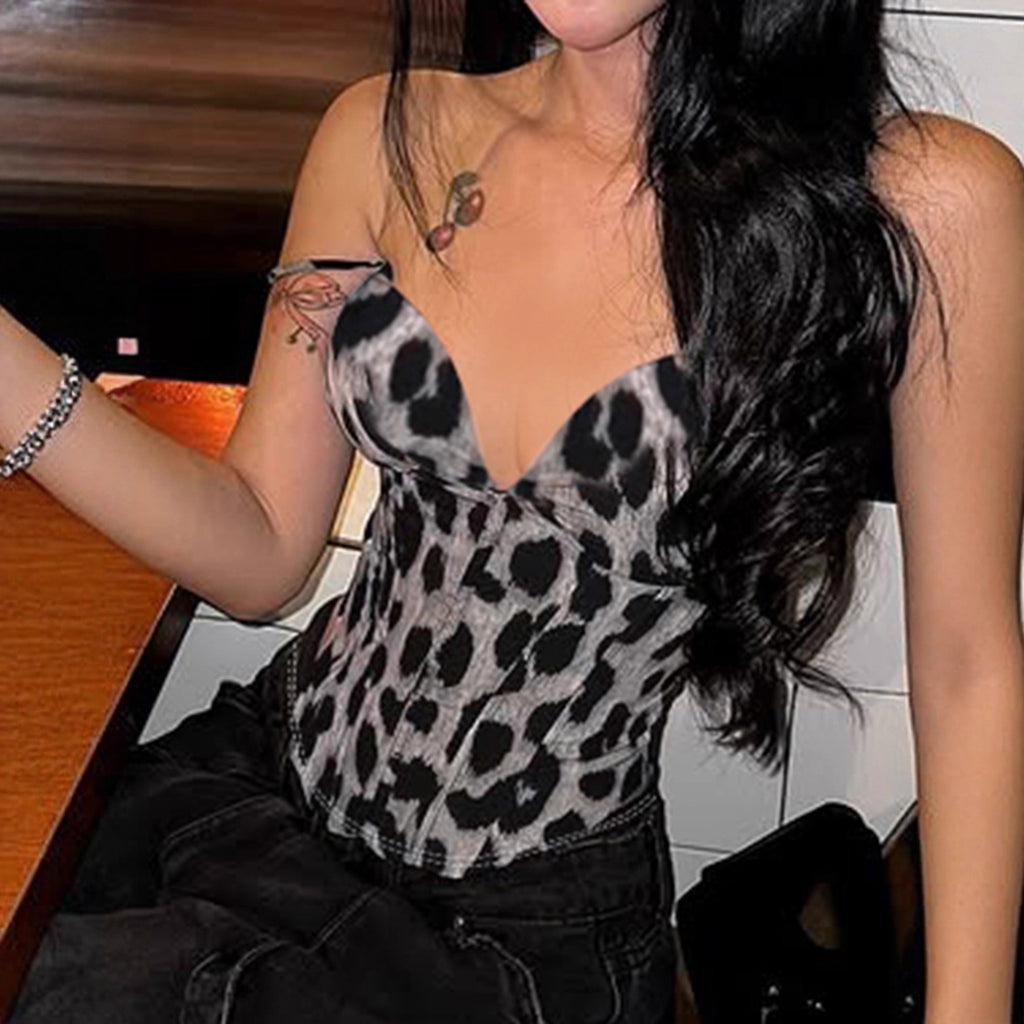Leopard Print Niche Design Chest V-neck Small Sling