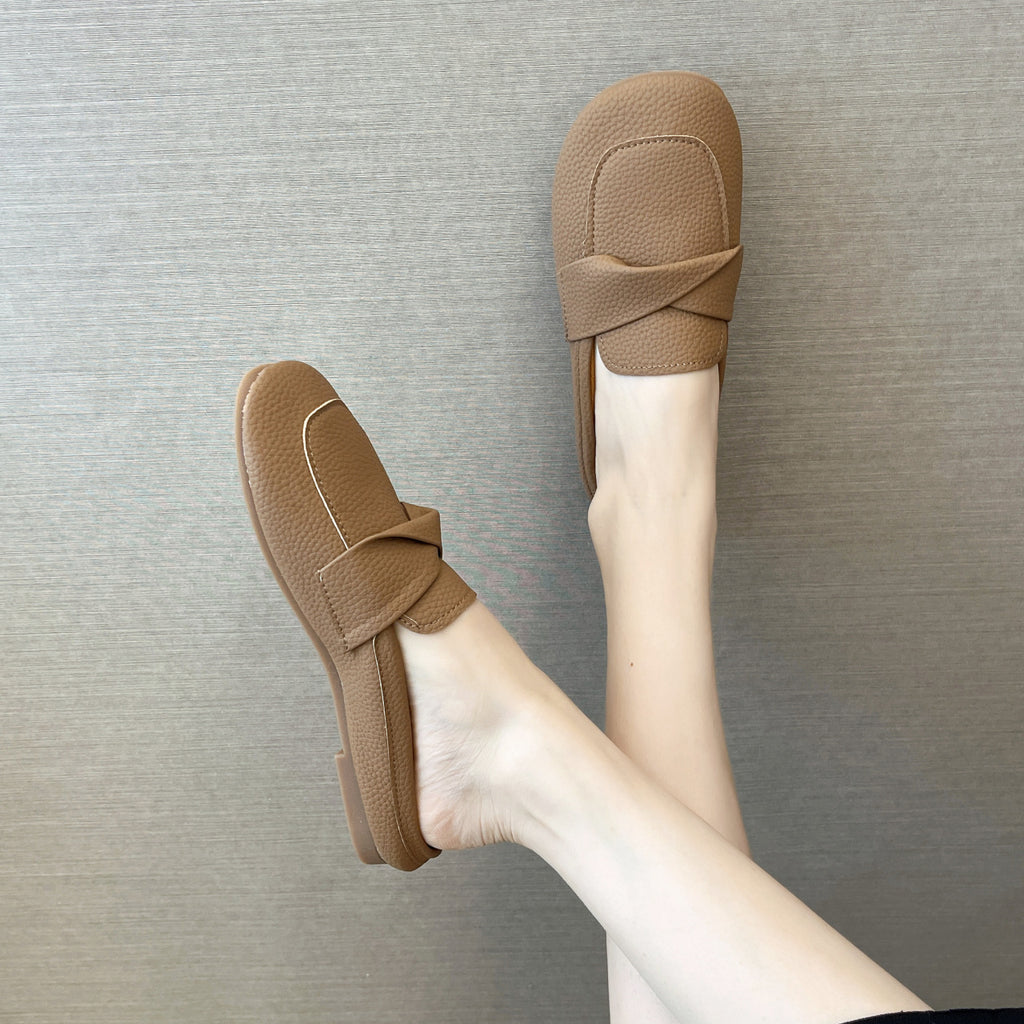Closed Toe Loafers Half Slippers Women Soft Bottom Heel Grandma Shoes Sandals Women
