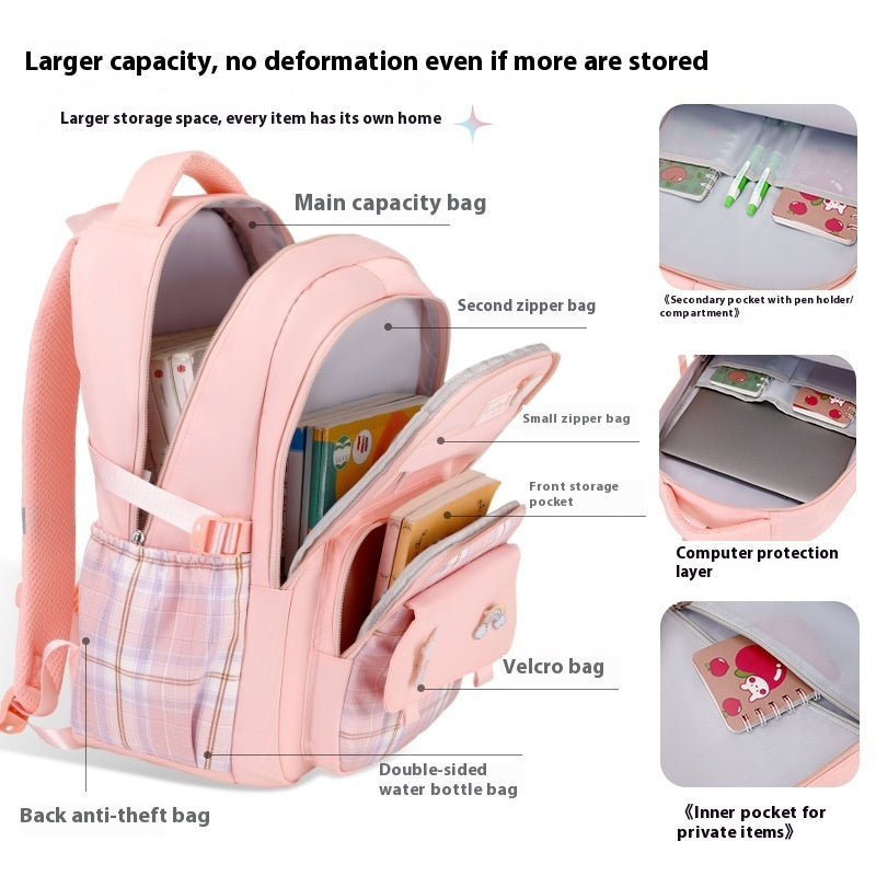 Primary School Student Schoolbag Girls' Plaid Backpack