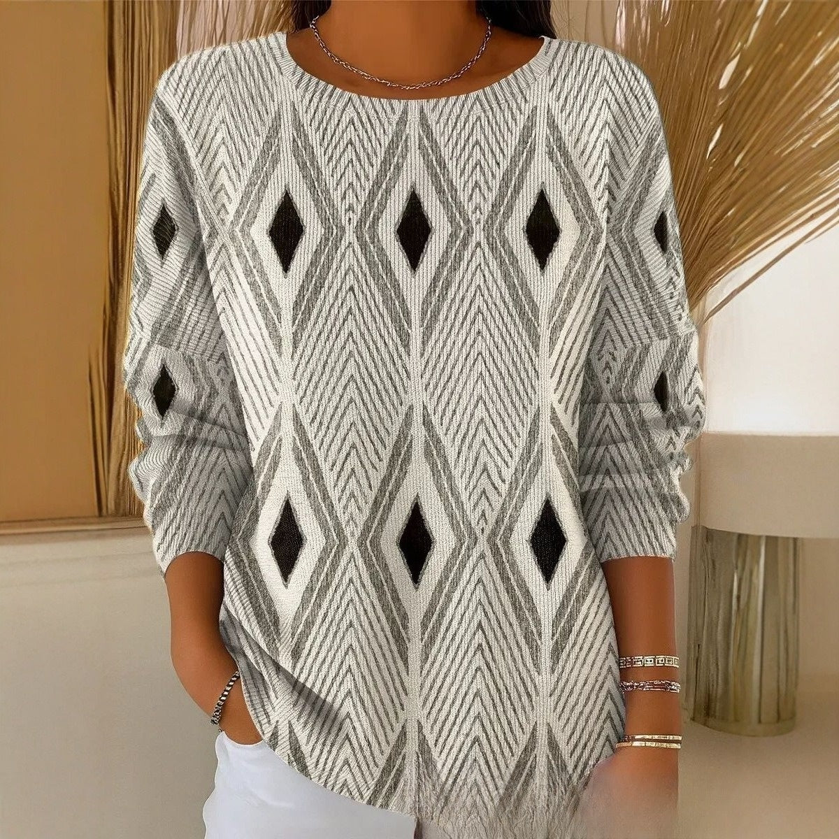 Creative Pattern Women's Drop Shoulder Round Neck Long Sleeve T-Shirt