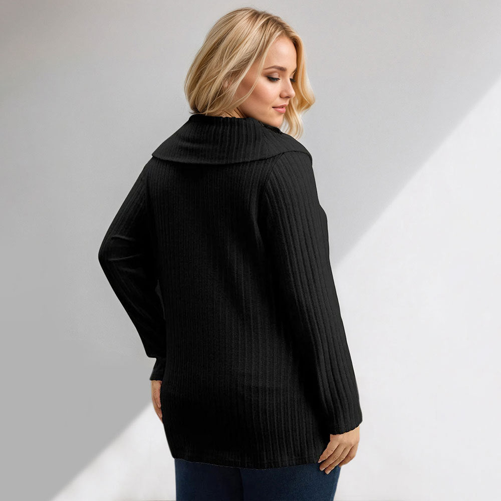 Knit High-neck Scarf Solid Color Long Sleeve T-shirt