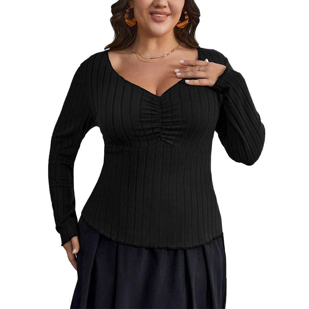 Elegant And Intellectual Style Square-neck Slim-fit Long-sleeved Top