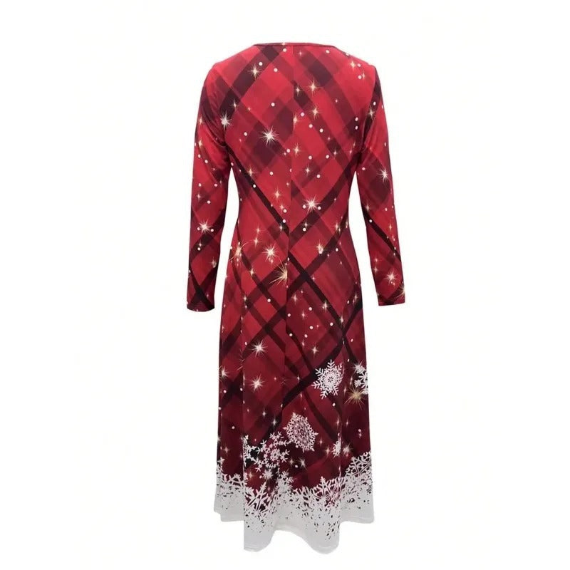 Round-neck Casual Christmas Pattern Long-sleeve Dress