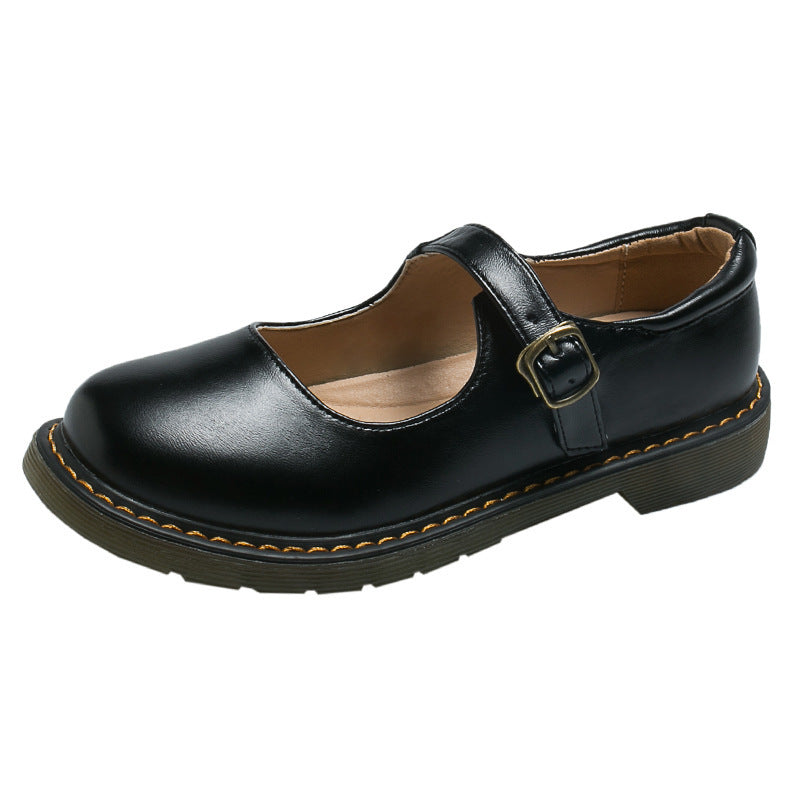 Women's Solid Color Round Head Low-cut Flat Retro Shoes