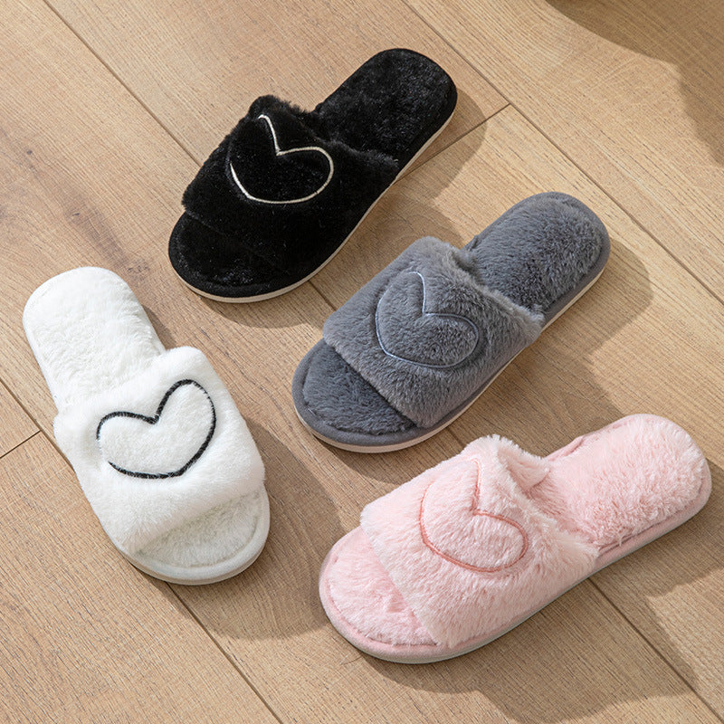 Plush Open Toe TPR Men And Women Couple Slippers