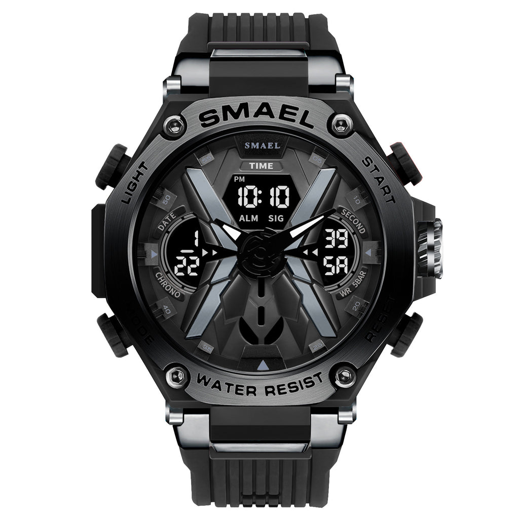 Multifunctional Digital Double Display Waterproof Alloy Sports Men Quartz Watch