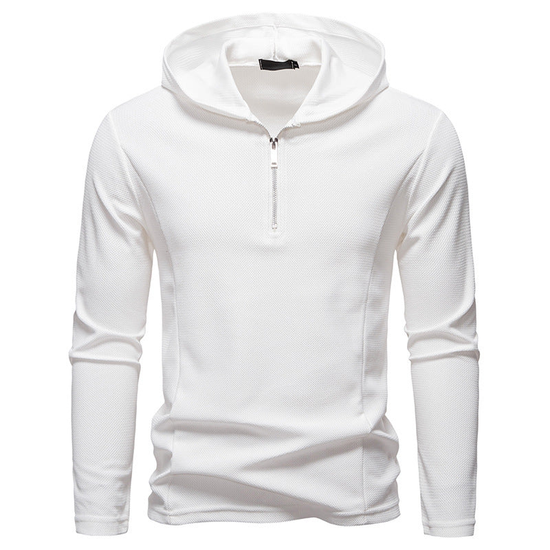 Half Zipper Design Casual Long Sleeve Solid Color Hooded T-shirt