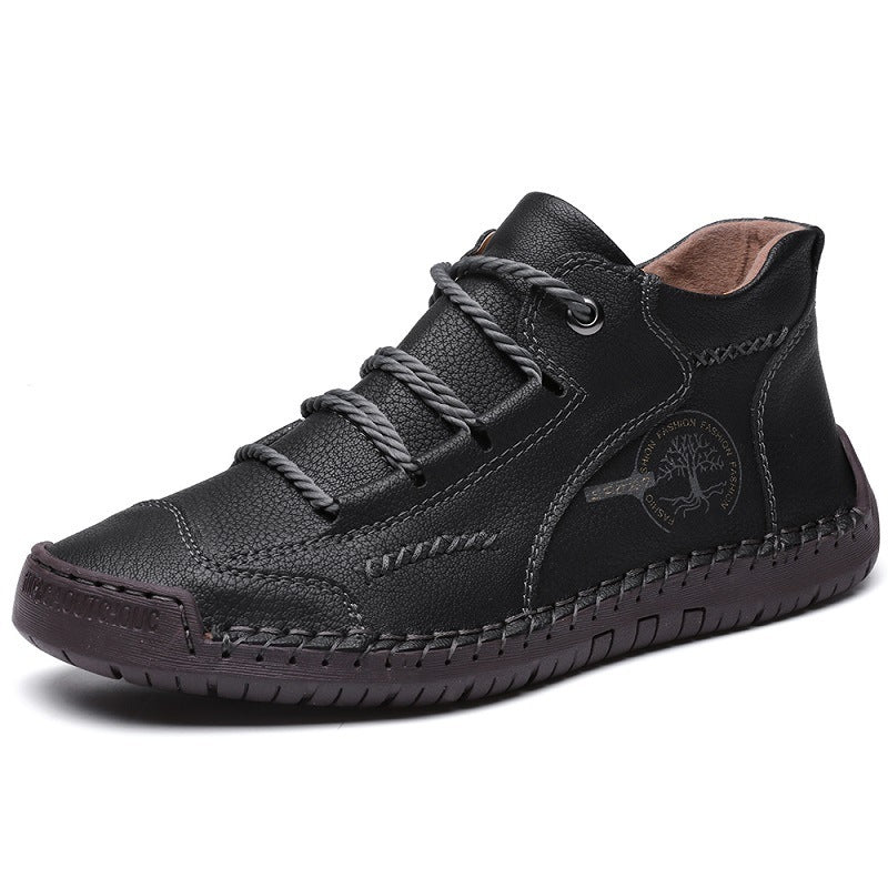 Men's Autumn Sewing High-top Leather Flat Outdoor Work Clothes Casual Shoes