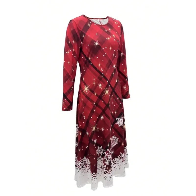 Round-neck Casual Christmas Pattern Long-sleeve Dress