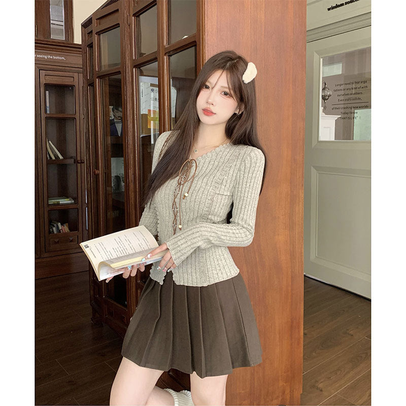 Vintage Strapped Long-sleeve Knit Sweater For Women