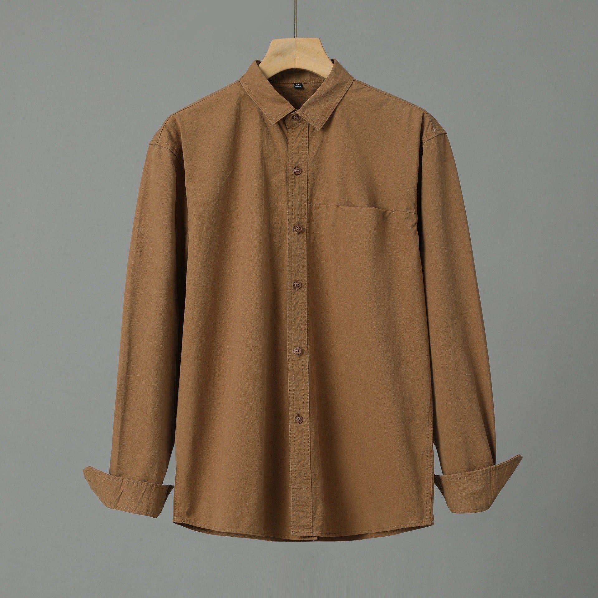 Casual Solid Color Men's Purified Cotton Long Sleeve Shirt