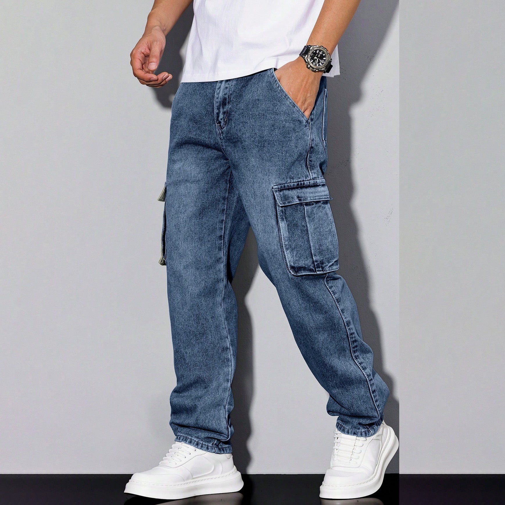Light Blue Jeans Elastic Ankle Banded Pants