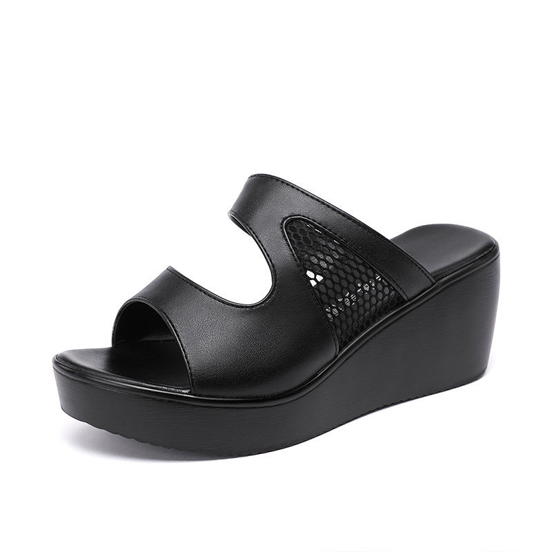 Thick Bottom Waterproof Platform Mesh Patchwork Easy Matching Wedge Sandals