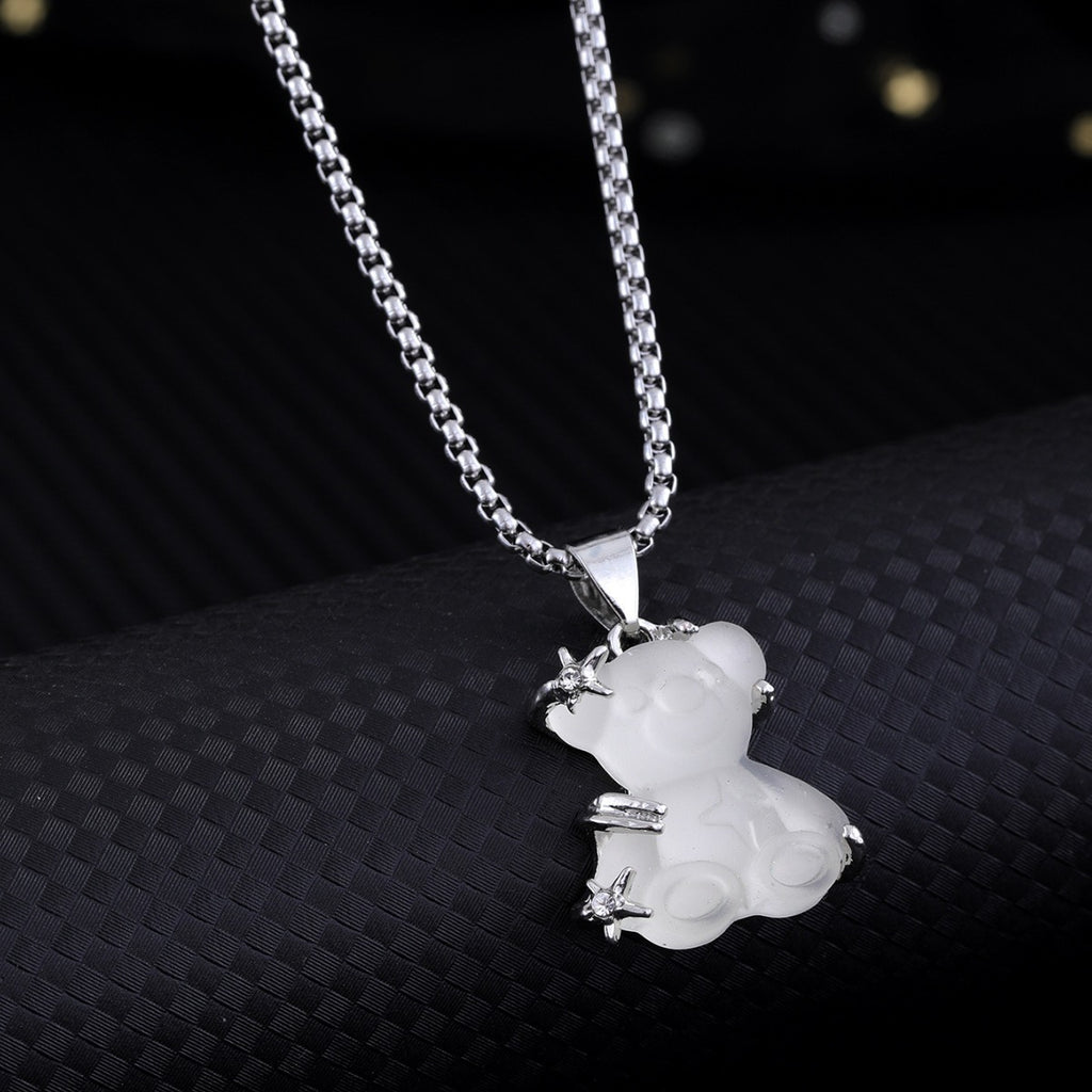 Cute Little Bear Pendant White K-color Alloy Titanium Steel Lock Chain