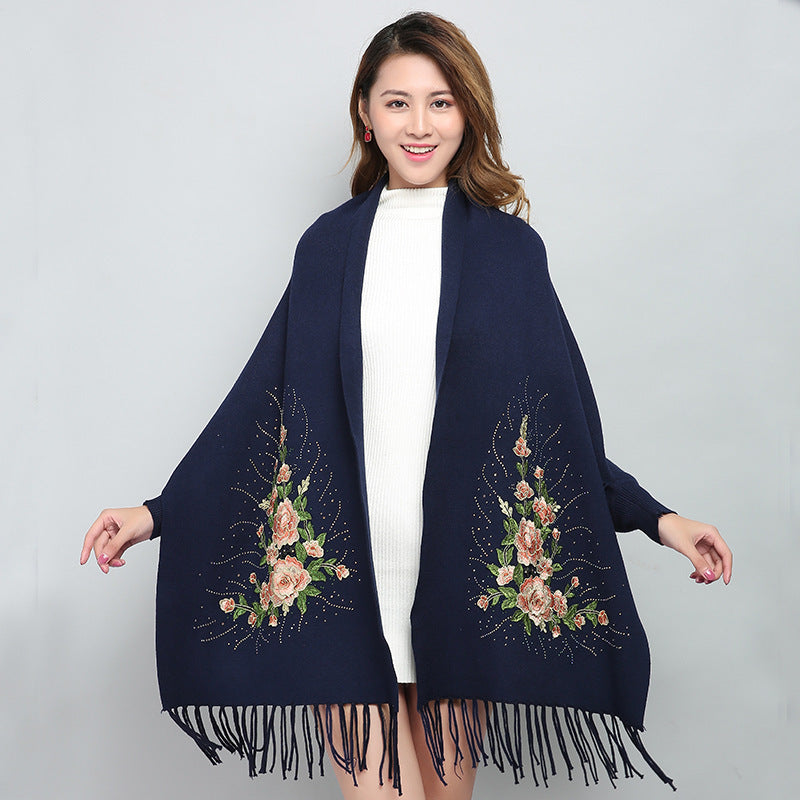 Female winter embroidered shawls with sleeves all-match