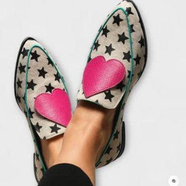 Spring And Autumn Leisure Low Heel Pointed-toe Plus Size Heart-shaped Five-pointed Star Women's Shoes