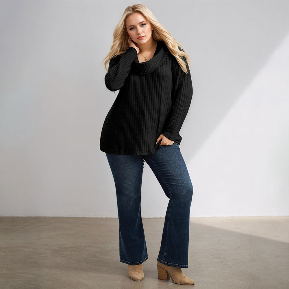 Knit High-neck Scarf Solid Color Long Sleeve T-shirt