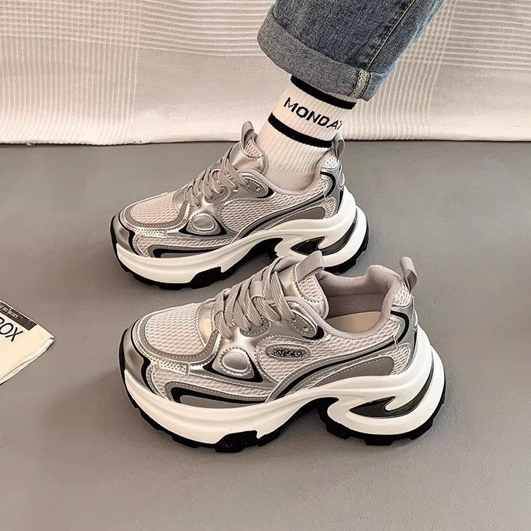 Mesh Breathable Clunky Sneakers Women's Platform Height Increasing Leisure Sneaker