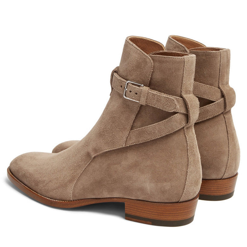 Pointed-toe Authentic Leather British Buckle Martin Boots Men's Fashion