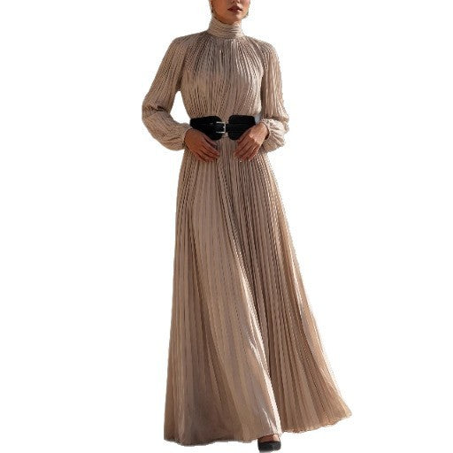 Women's French Elegant Style High Neck High Waist Dress