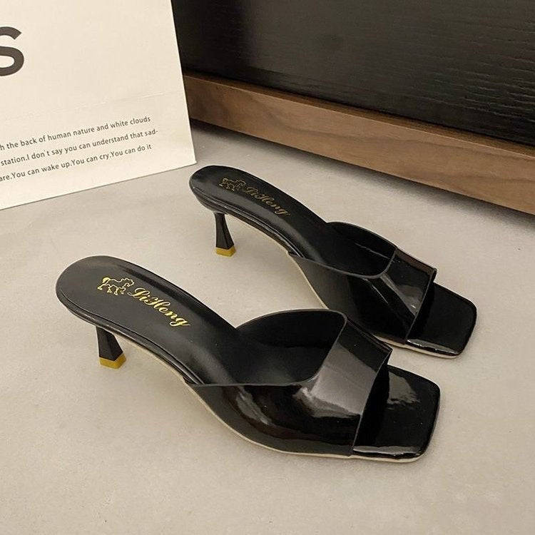 All-matching Stiletto Patent Leather High Heel Slippers