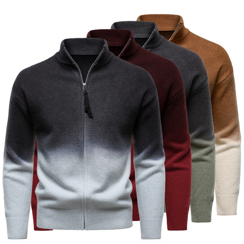 Men's British Gradient Collar Zipper Sweater
