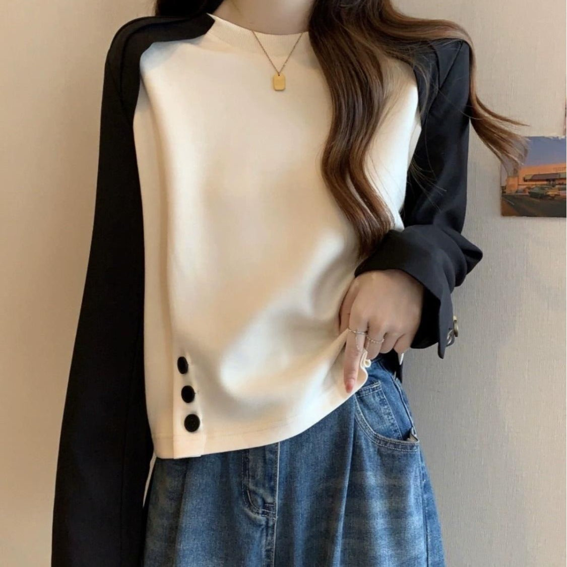 Slimming And Belly-covering Design Niche Fashion Long Sleeve T-shirt